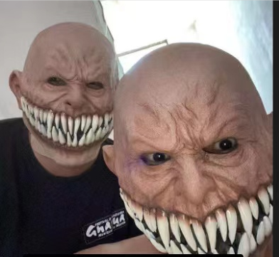 Bald Giant Teeth Monster Latex Mask – Halloween Horror Creature Mask
