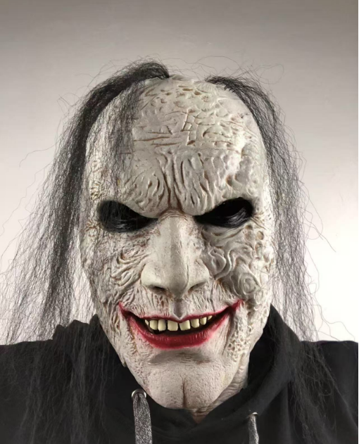 Creepy Smiling Horror Silicone Mask with Hair