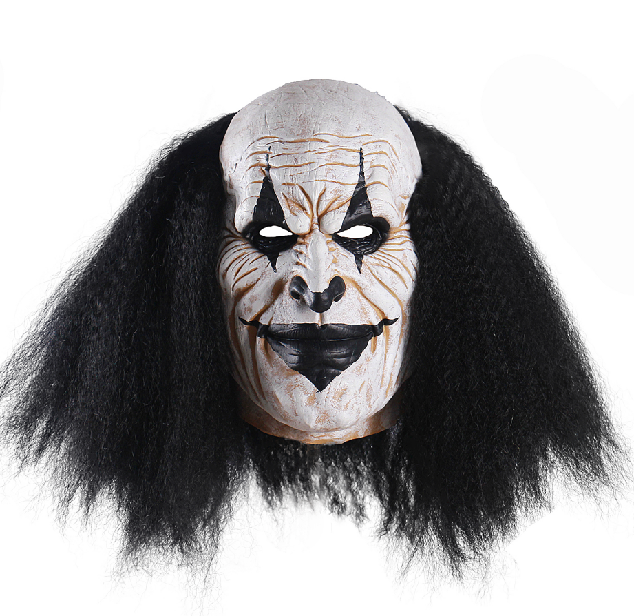 Scary Black Hair Clown Latex Mask – Halloween Horror Costume Mask