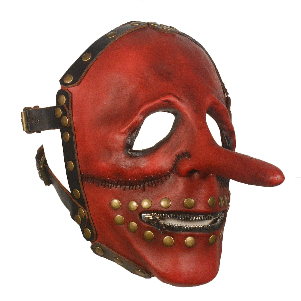 Red Long Nose Prisoner Latex Mask with Zipper Mouth – Halloween Horror Mask