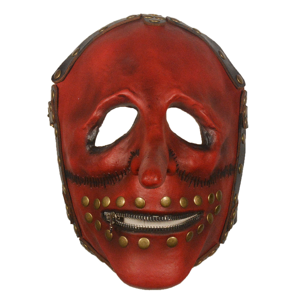 Red Long Nose Prisoner Latex Mask with Zipper Mouth – Halloween Horror Mask