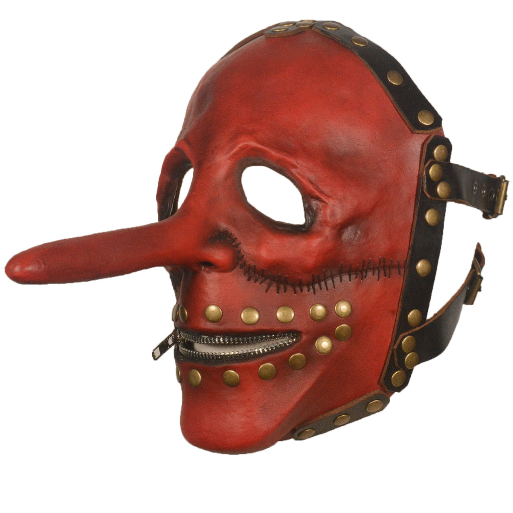 Red Long Nose Prisoner Latex Mask with Zipper Mouth – Halloween Horror Mask