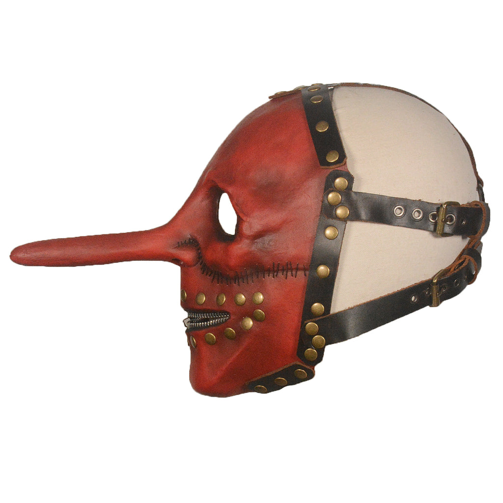 Red Long Nose Prisoner Latex Mask with Zipper Mouth – Halloween Horror Mask