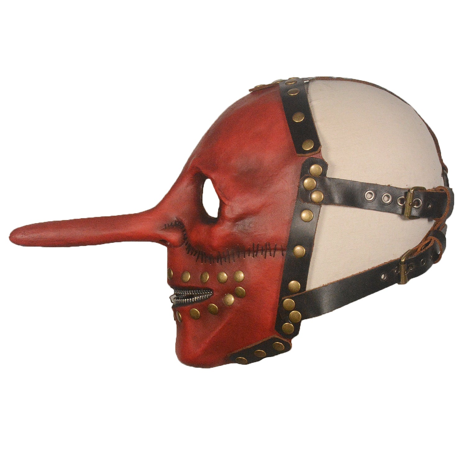 Red Long Nose Prisoner Latex Mask with Zipper Mouth – Halloween Horror Mask