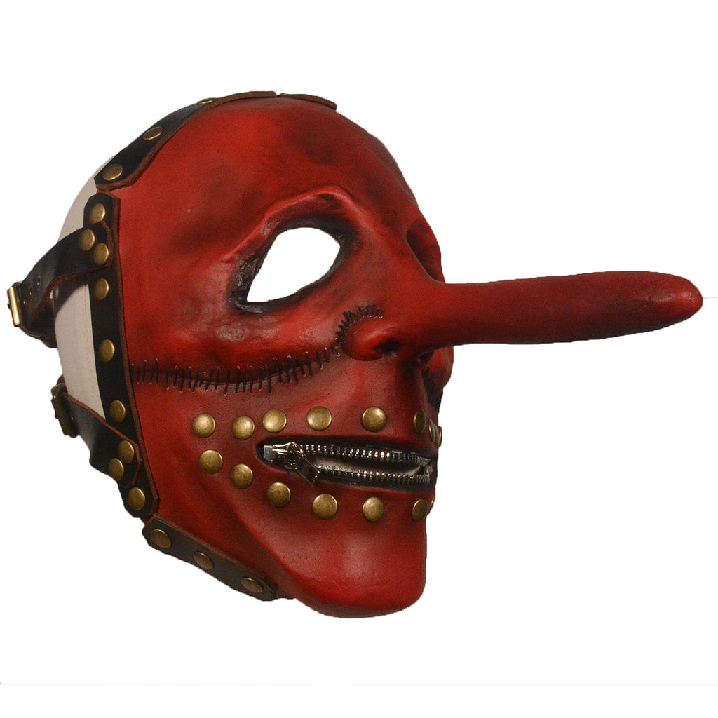 Red Long Nose Prisoner Latex Mask with Zipper Mouth – Halloween Horror Mask