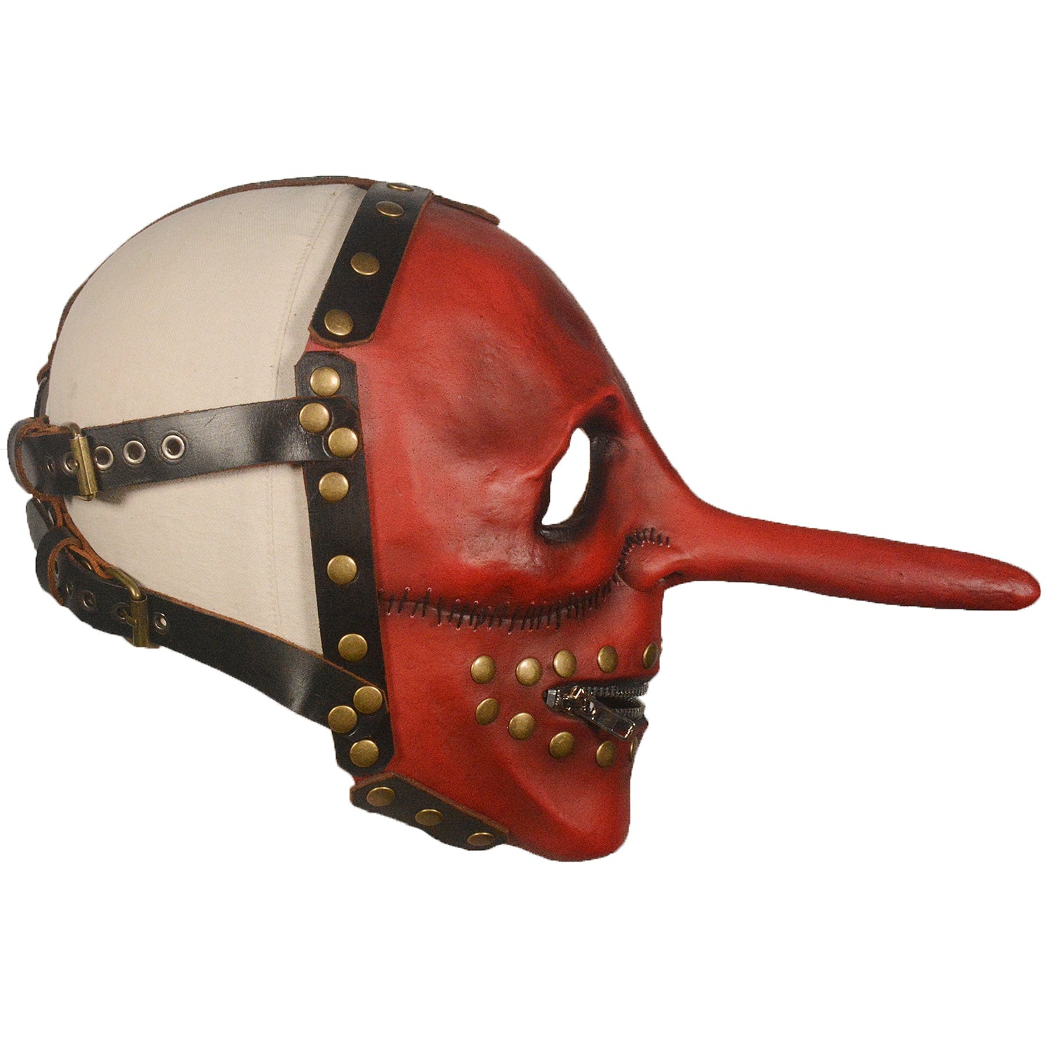 Red Long Nose Prisoner Latex Mask with Zipper Mouth – Halloween Horror Mask