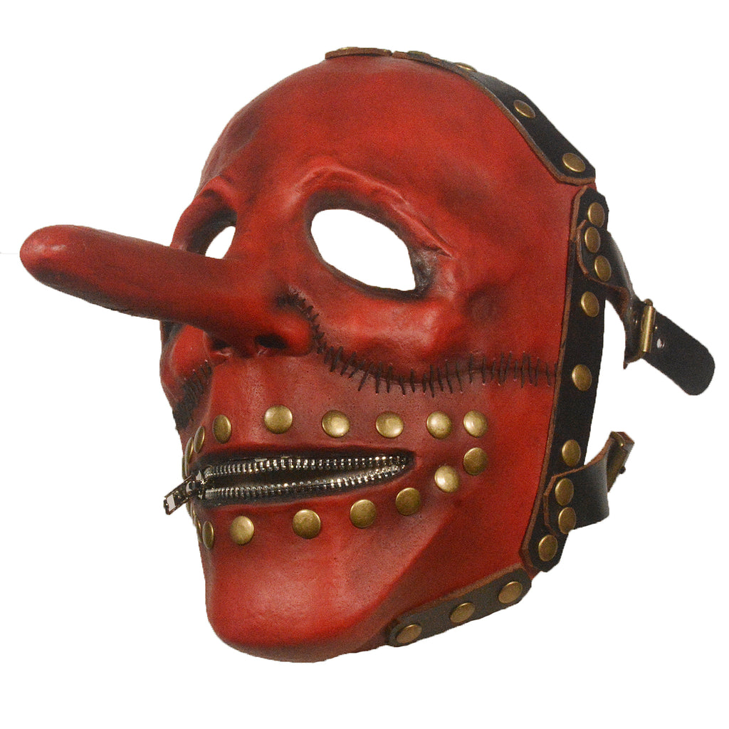 Red Long Nose Prisoner Latex Mask with Zipper Mouth – Halloween Horror Mask