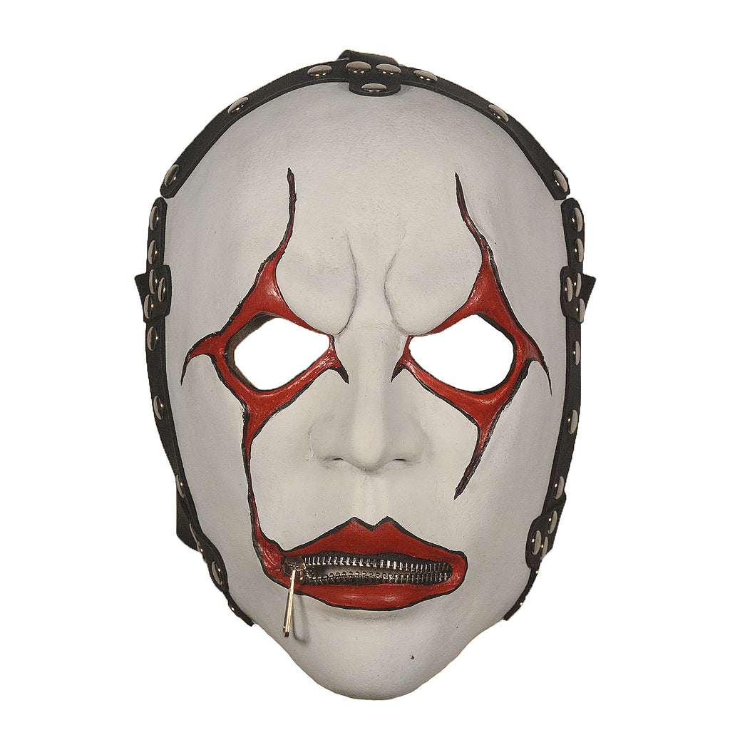 White and Red Gothic Latex Mask with Zipper Mouth – Halloween Horror Mask