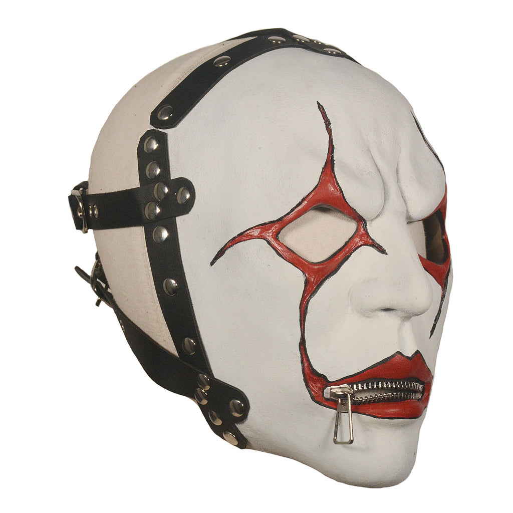 White and Red Gothic Latex Mask with Zipper Mouth – Halloween Horror Mask