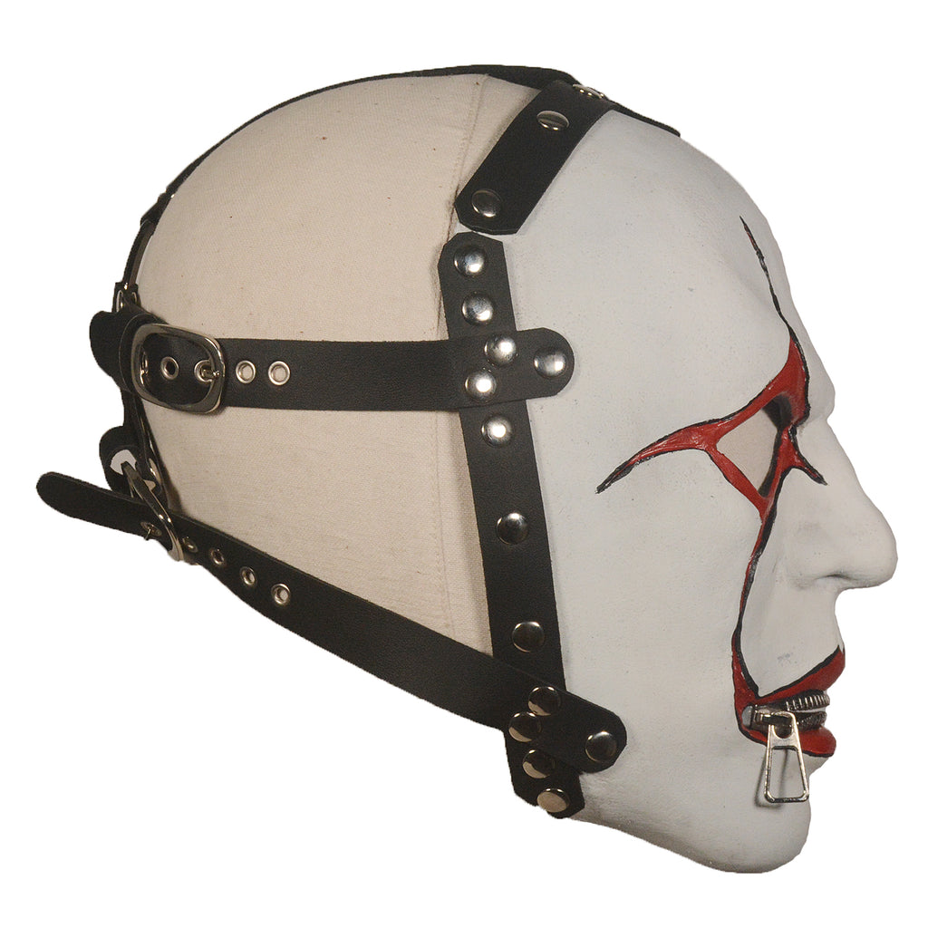 White and Red Gothic Latex Mask with Zipper Mouth – Halloween Horror Mask