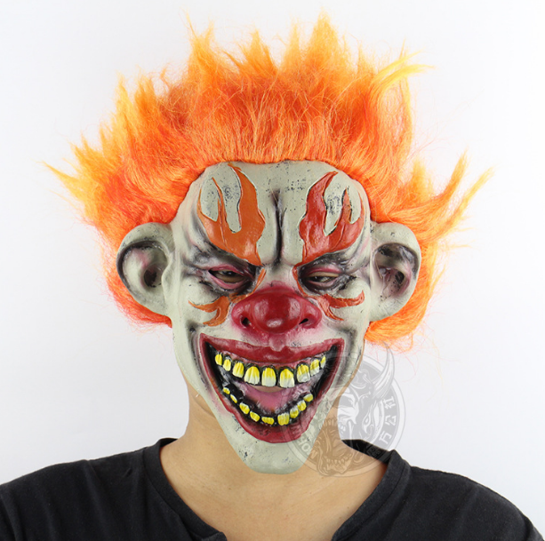 Flame Hair Evil Clown Latex Mask – Halloween Horror Costume Mask