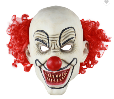 Bald Evil Clown Latex Mask with Red Hair – Halloween Horror Mask