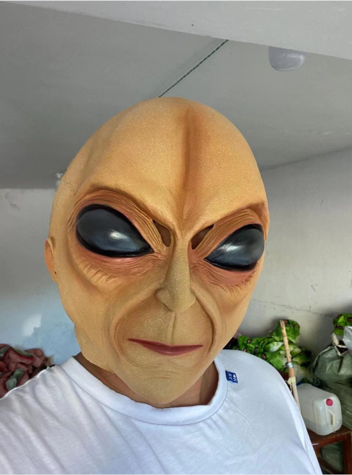 Large Black Eyes Alien Latex Mask – Full Head Extraterrestrial Costume Mask