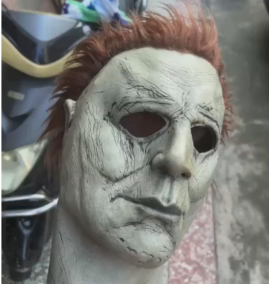 Classic Slasher Horror Silicone Mask with Brown Hair